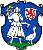 Stadtwappen von Monheim - mit der Gänseliesel und Gans