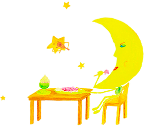 Gedicht Mond / Gute Nachtgeschichte mit essendem Mond